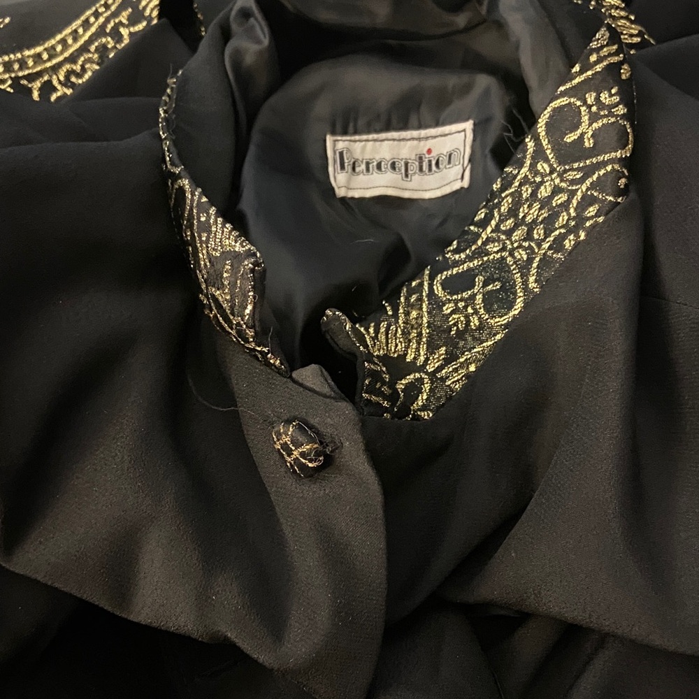 Perceptions Black Jacket with Metallic Gold Embroidered Collar